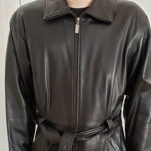 Kenneth Cole Reaction black leather belted jacket, women's M
